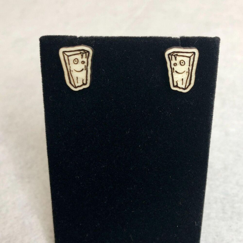 Ed, Edd, and Eddy Plank Wood Stud Earrings